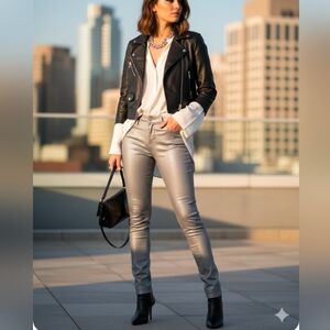 ​J Brand Silver Metallic Coated Skinny Jeans - Size 27 - Made in USA